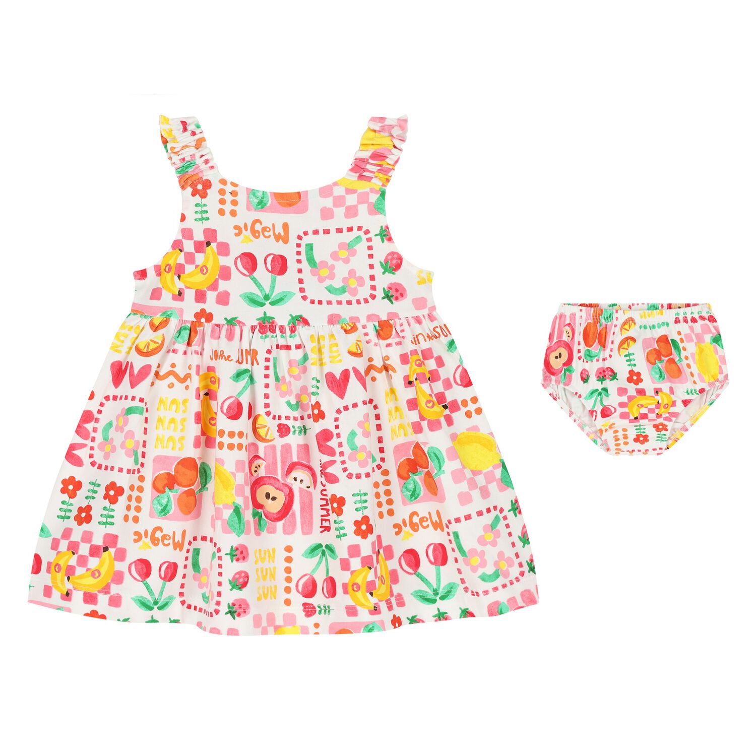Younger Girls White Fruits Dress Set, 2, hi-res