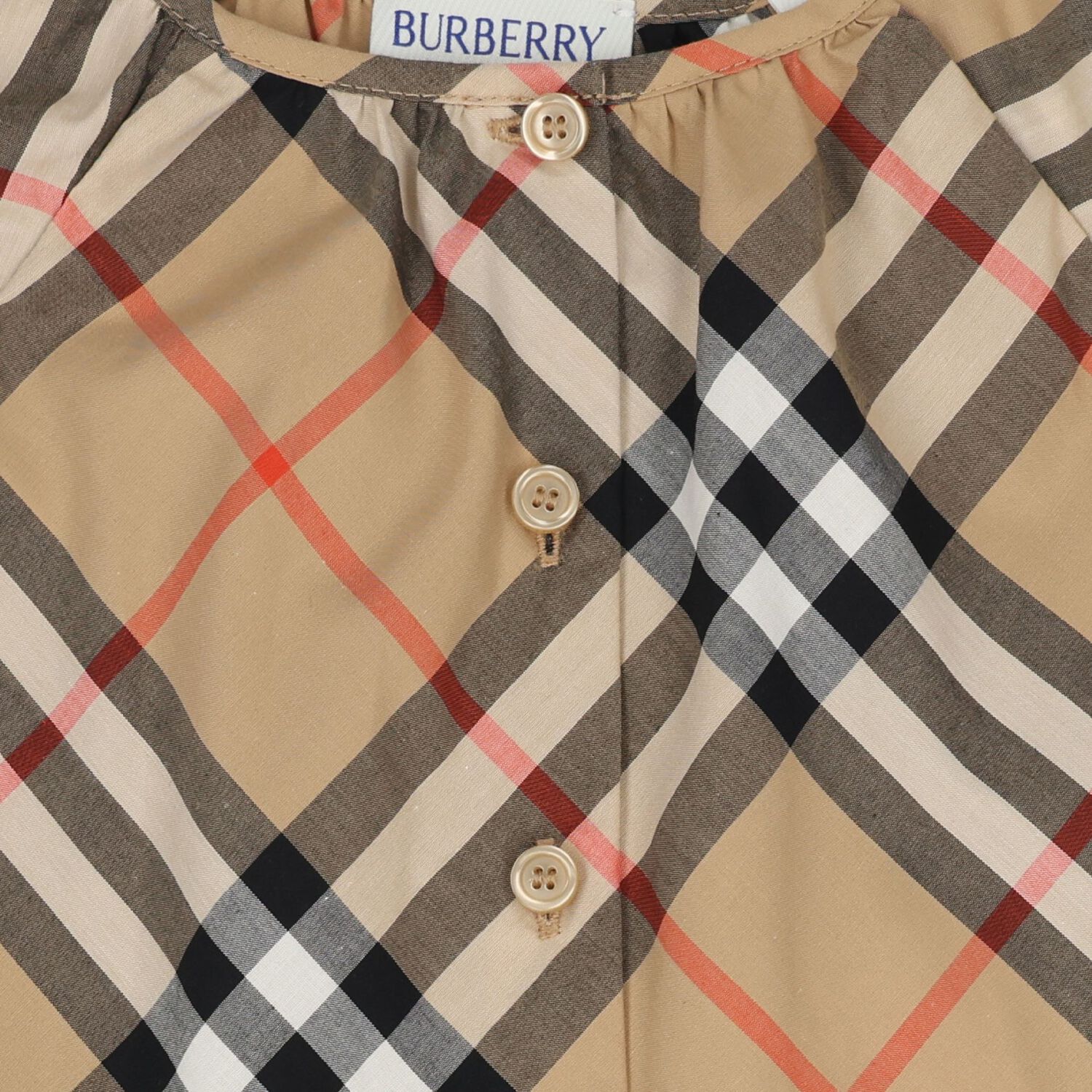 Baby Girls Beige Check Dress, 1, hi-res
