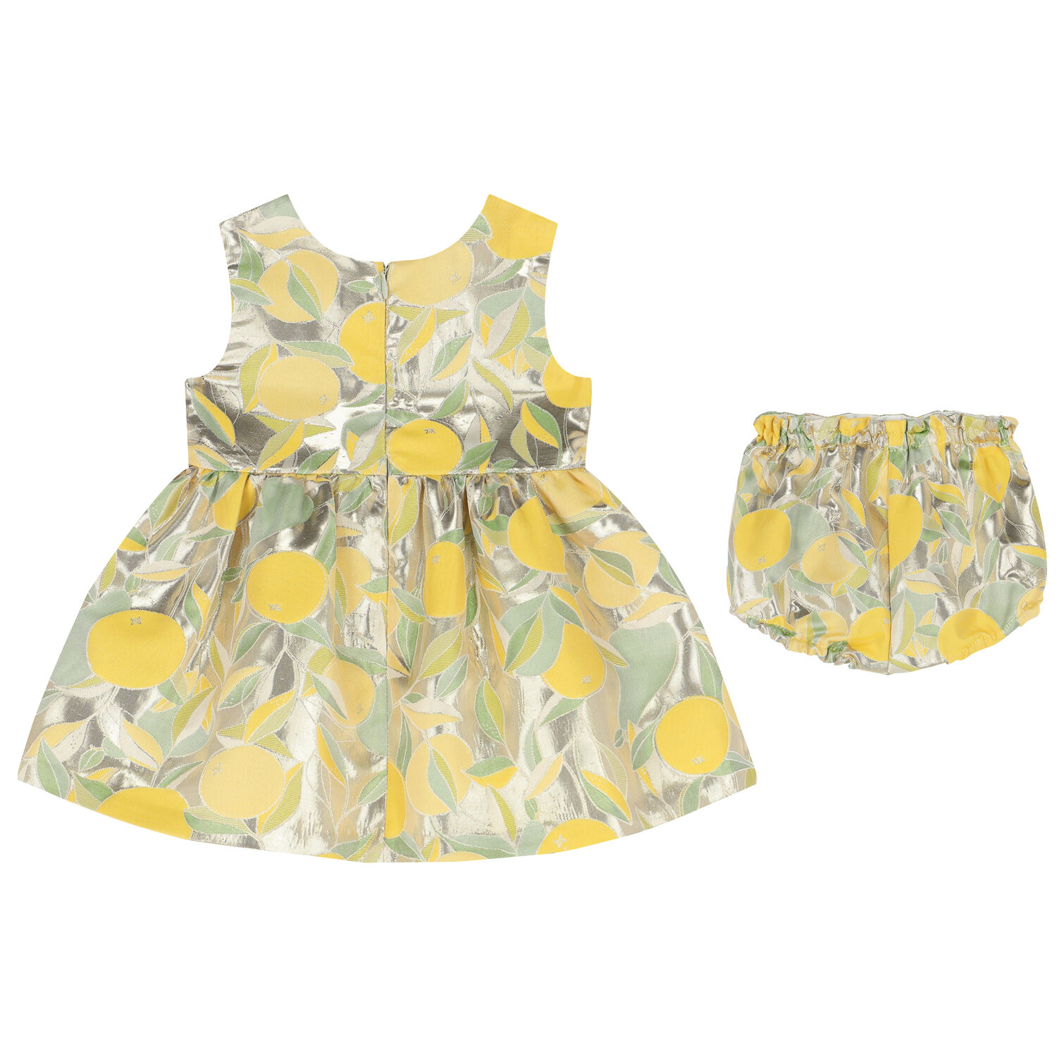 Baby Girls Gold Lemon Jacquard Dress Set, 1, hi-res