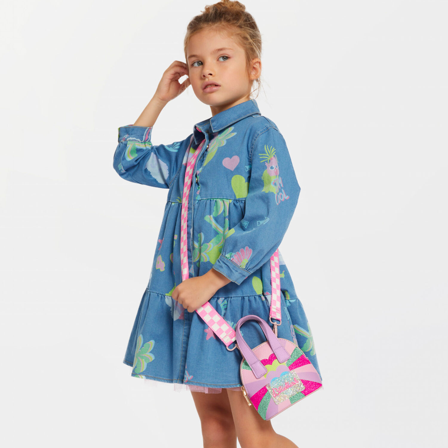 حقيبة يد بنات بالشعار وقوس قزحى باللون الوردى, 1, hi-res