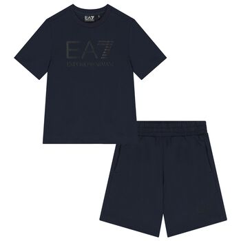 Boys Navy Blue Logo Shorts Set