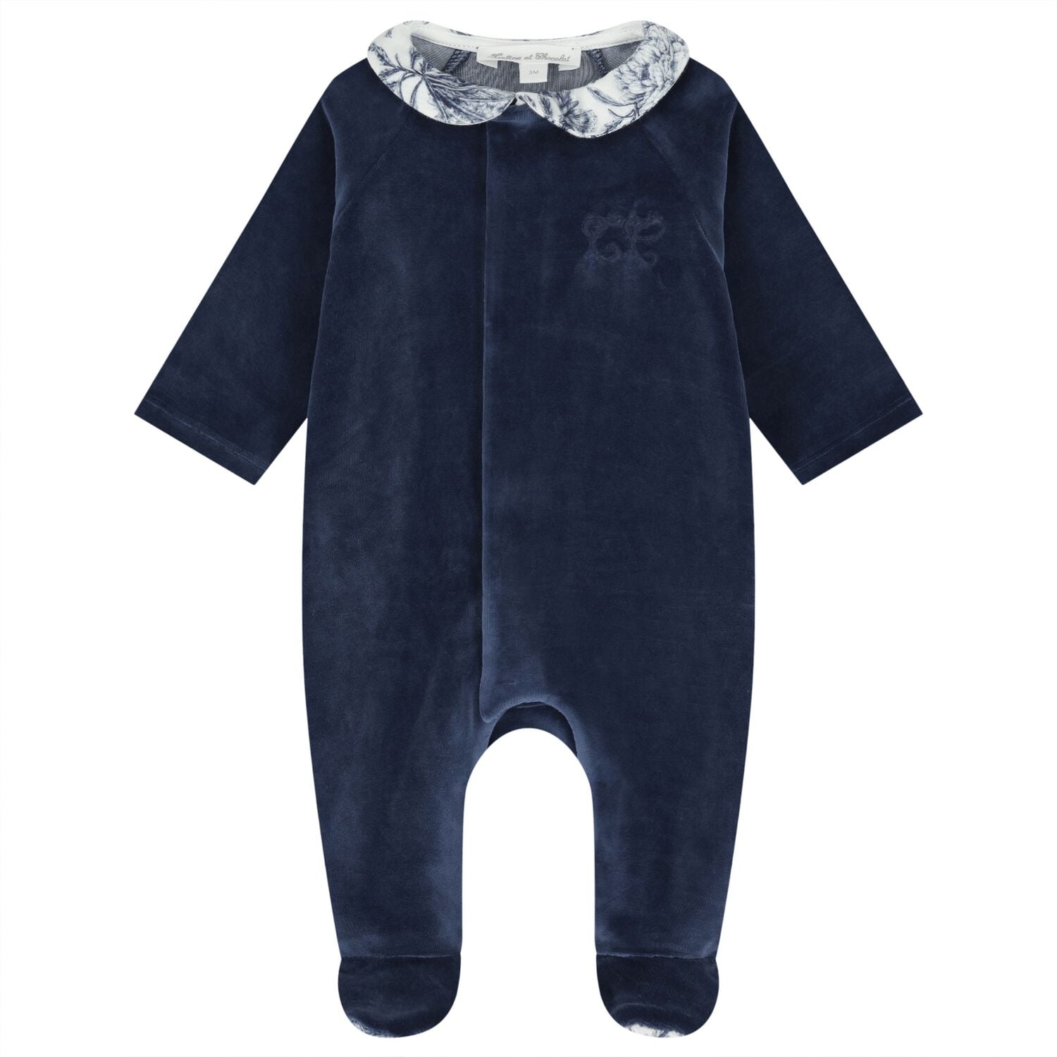 Baby Boys Navy Blue & Ivory Toile De Jouy Babygrow, 1, hi-res