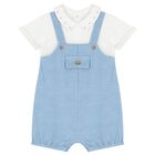 Baby Boys Blue & Ivory Dungaree & Hat Set, 1, hi-res
