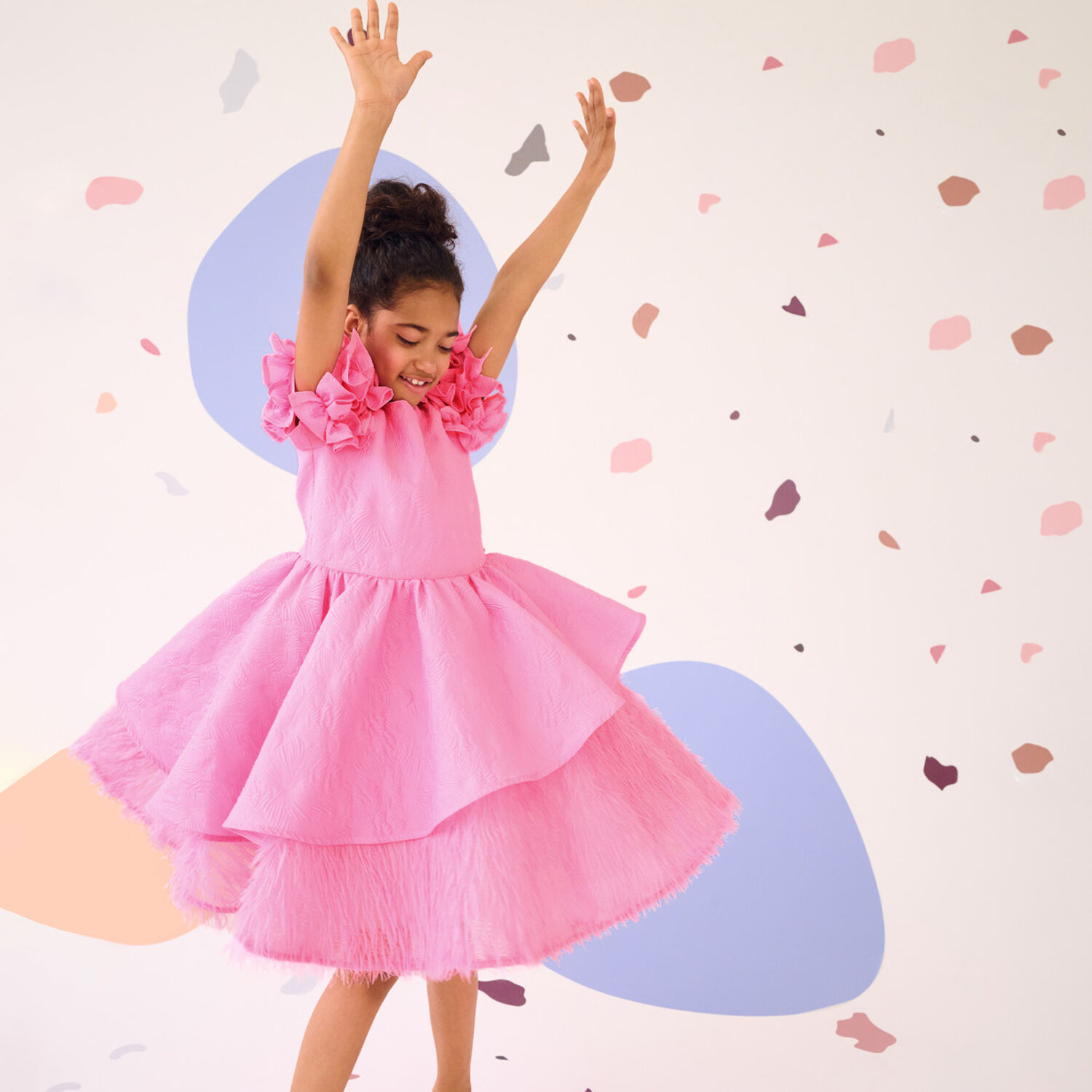 فستان بنات مزخرف بكشكشة باللون الوردى, 1, hi-res image number null