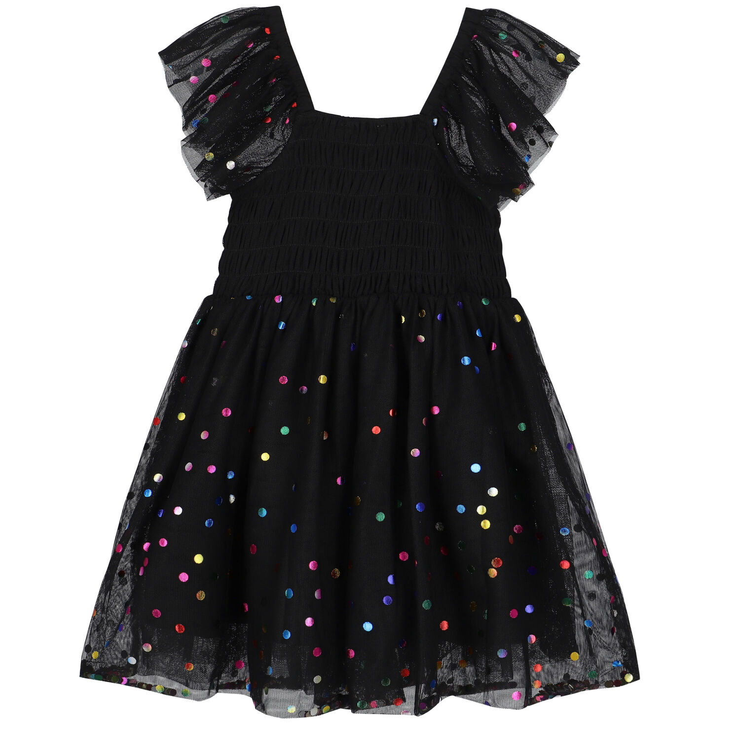 Girls Black Dots Tulle Dress, 1, hi-res