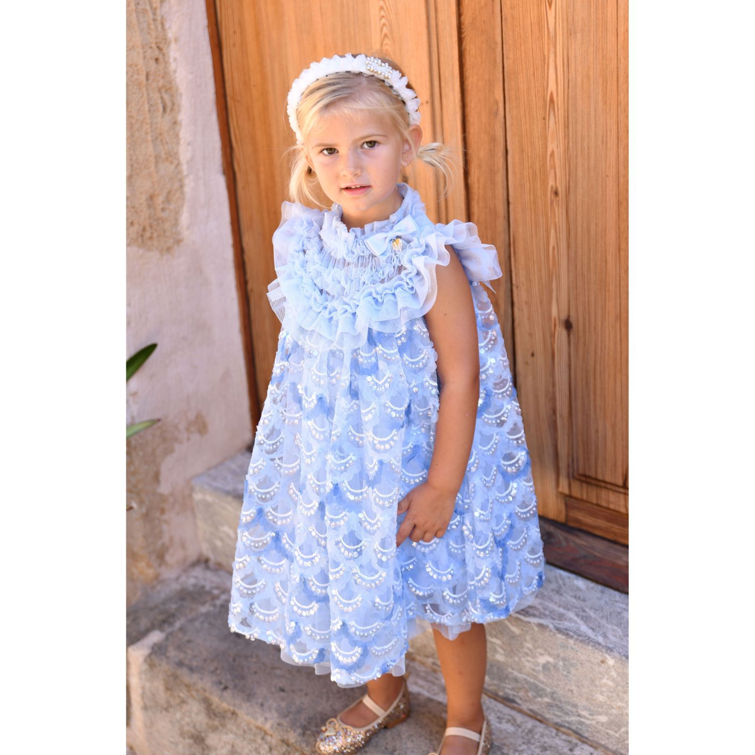 Girls Blue Embellished Tulle Dress, 2, hi-res image number null