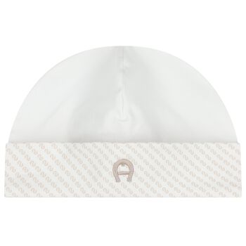 White & Beige Logo Baby Hat