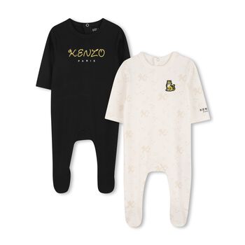 ملابس أطفال بنقشة النمر باللونين الأسود والعاجي ( قطعتين)