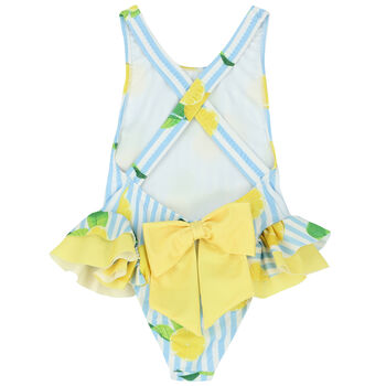 Girls Blue & White Lemon Swimsuit