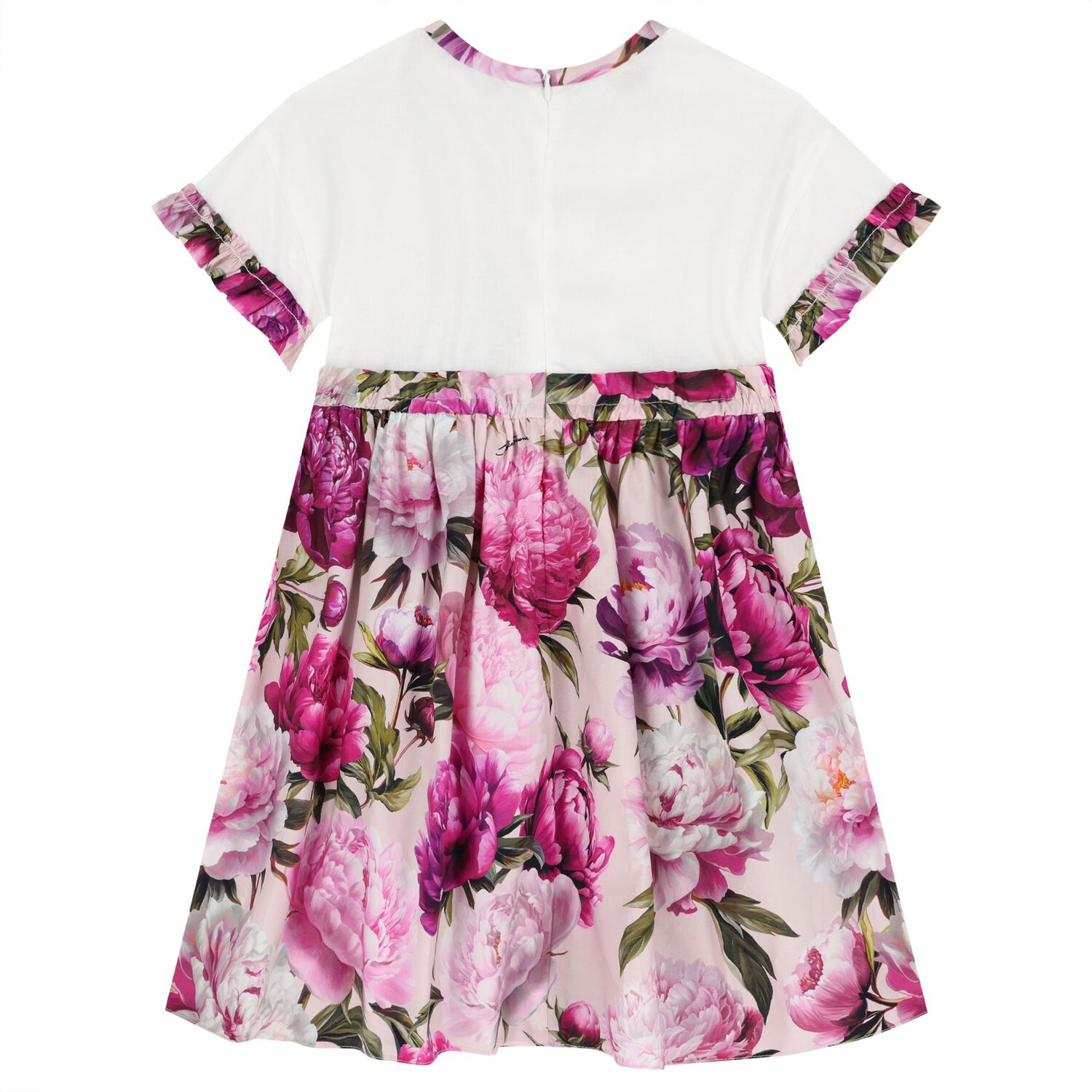 Girls White & Pink Peony Dress, 1, hi-res