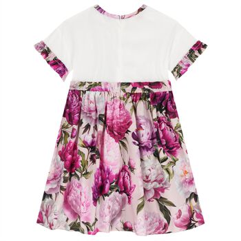 Girls White & Pink Peony Dress
