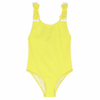 Girls Yellow & White Bow Swimsuit