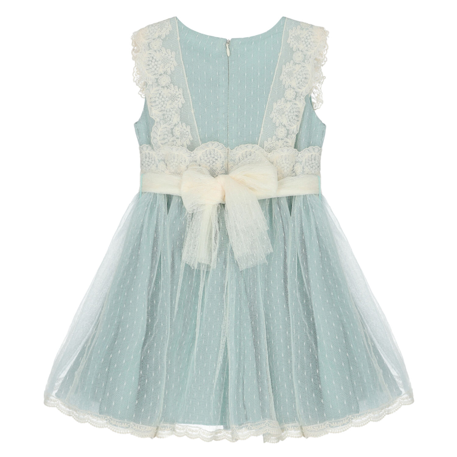 Girls Aqua Embroidered Tulle Dress, 1, hi-res image number null