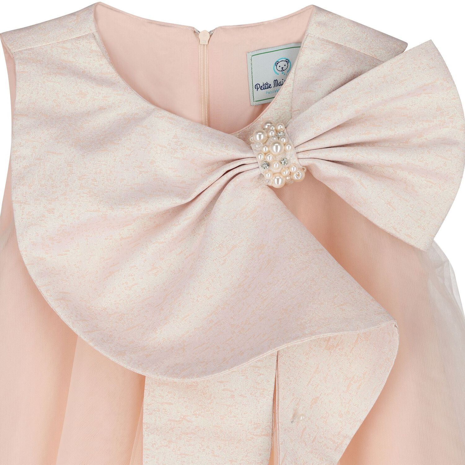 Girls Pink Glittery Bow Tulle Dress, 1, hi-res