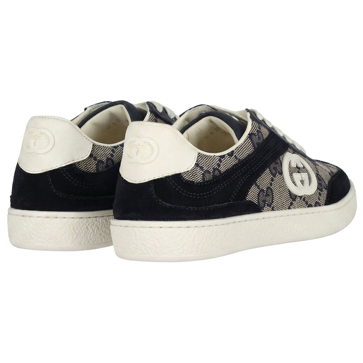 Navy Blue & Beige GG logo Canvas Trainers, 2, hi-res