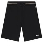 Boys Black Logo Shorts, 2, hi-res