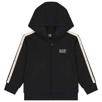 Boys Black Logo Hooded Zip Up Top