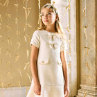 Girls Ivory & Gold Tweed Bow Dress, 1, hi-res