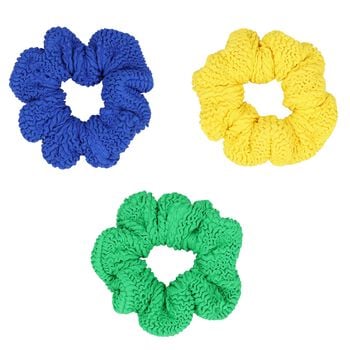 Girls Green, Yellow & Blue Crinkle Scrunchies ( 3 Pack ) 