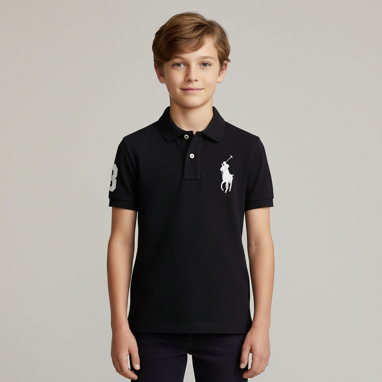 Boys Black Logo Polo Shirt, 1, hi-res image number null