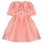 Girls Coral Satin Dress, 1, hi-res