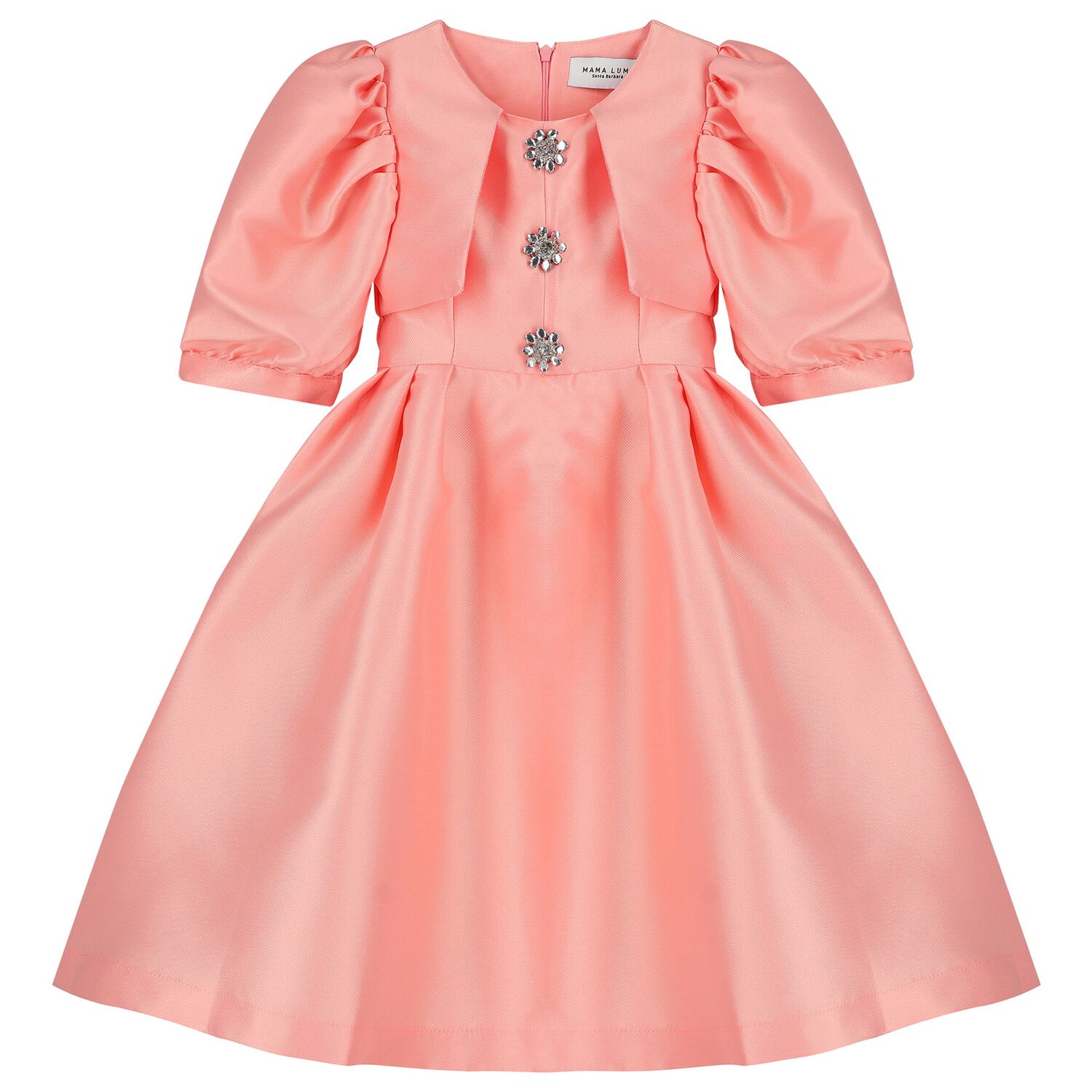 Girls Coral Satin Dress, 1, hi-res