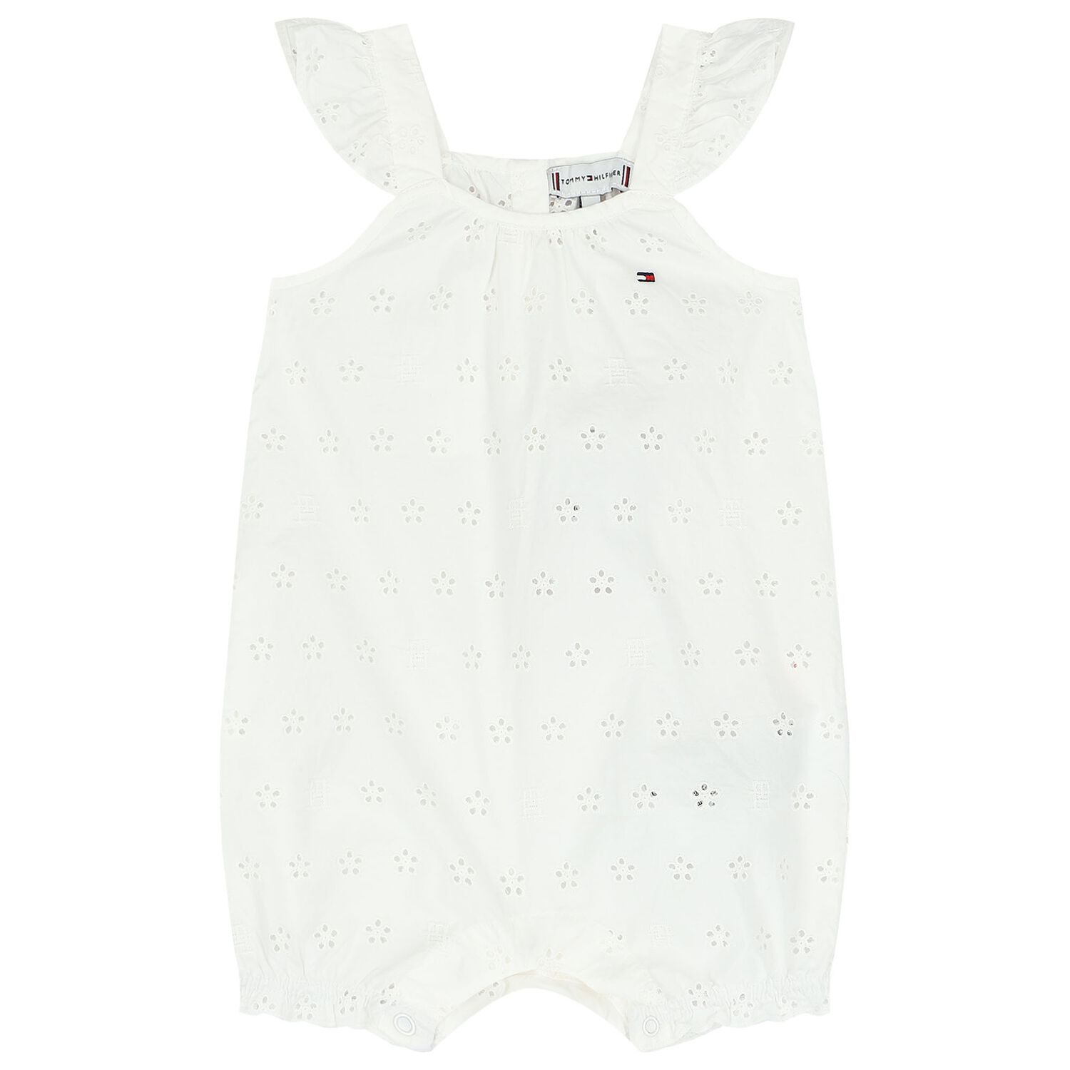 Baby Girls White Logo Broderie Anglaise Romper, 1, hi-res