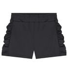 شورت بنات مكشكش بالشعار باللون الأسود, 1, hi-res