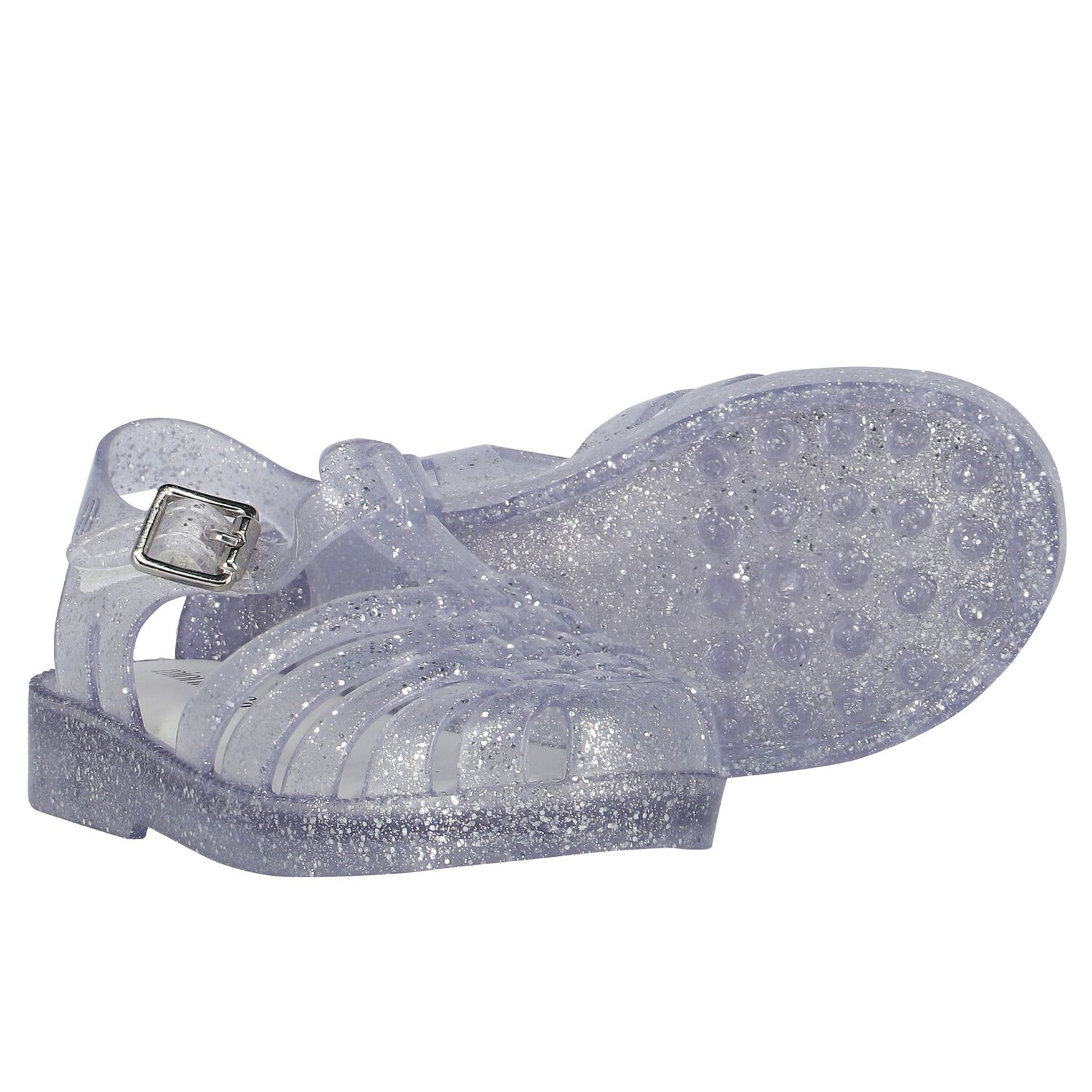 Younger Girls Silver Glitter Jelly Shoes, 1, hi-res image number null