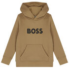 Boys Beige Logo Hooded Top, 1, hi-res