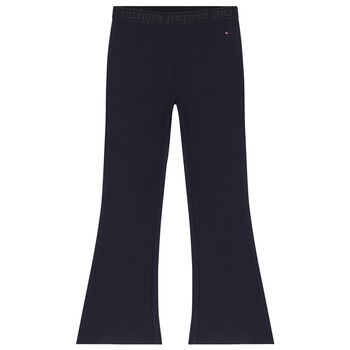 Girls Navy Blue Logo Leggings