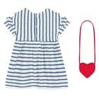 Younger Girls White & Blue Heart Dress & Bag Set, 1, hi-res
