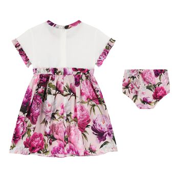Baby Girls White & Pink Peony Dress Set