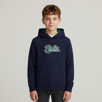 Boys Navy Blue Logo Hooded Top