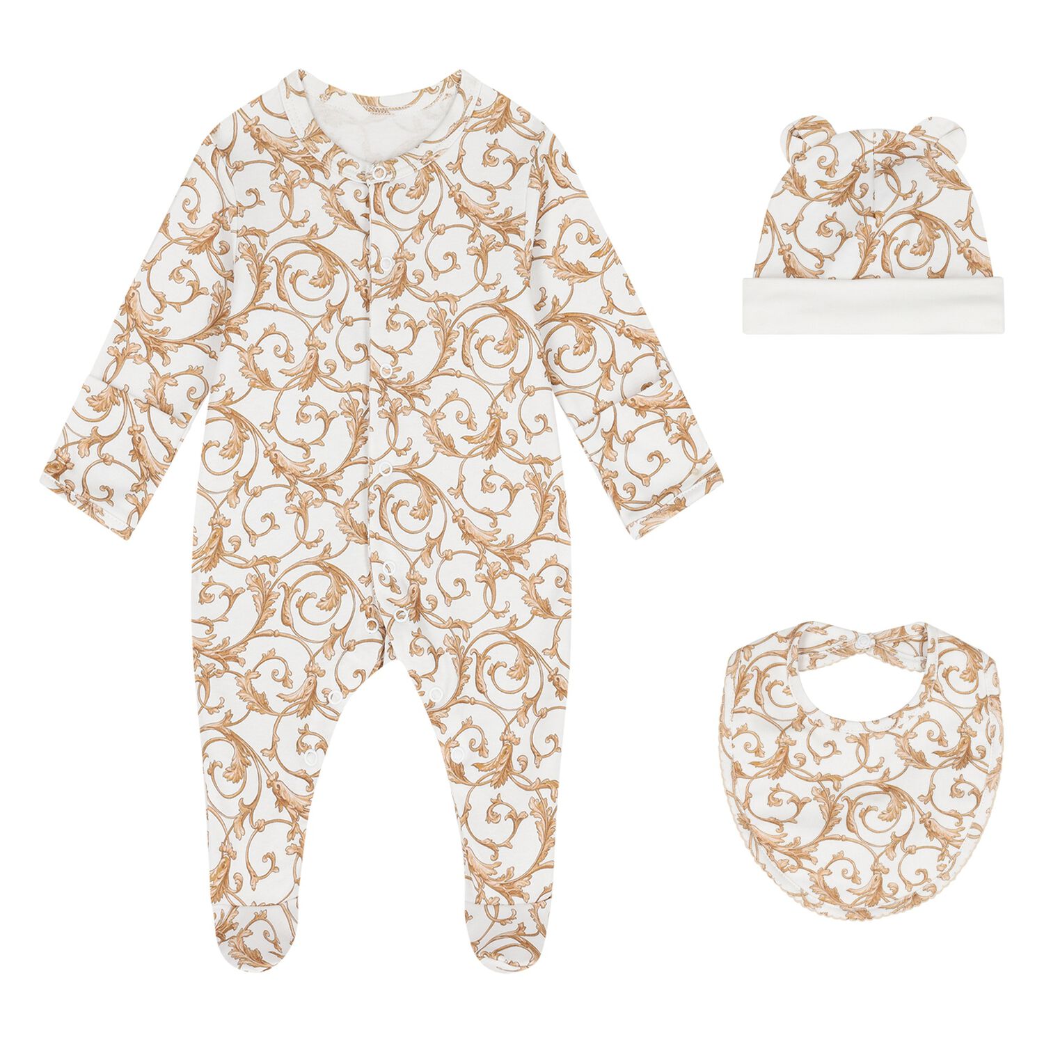 White & Gold Babygrow Gift Set (3 Piece), 1, hi-res