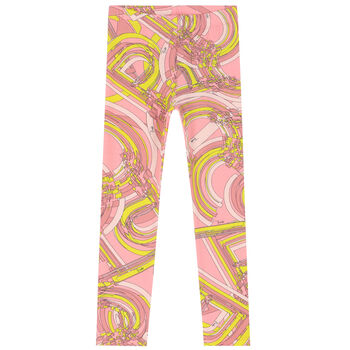 Girls Pink & Yellow Printed Leggings