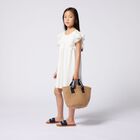 Girls Black & Beige Straw Handbag, 1, hi-res