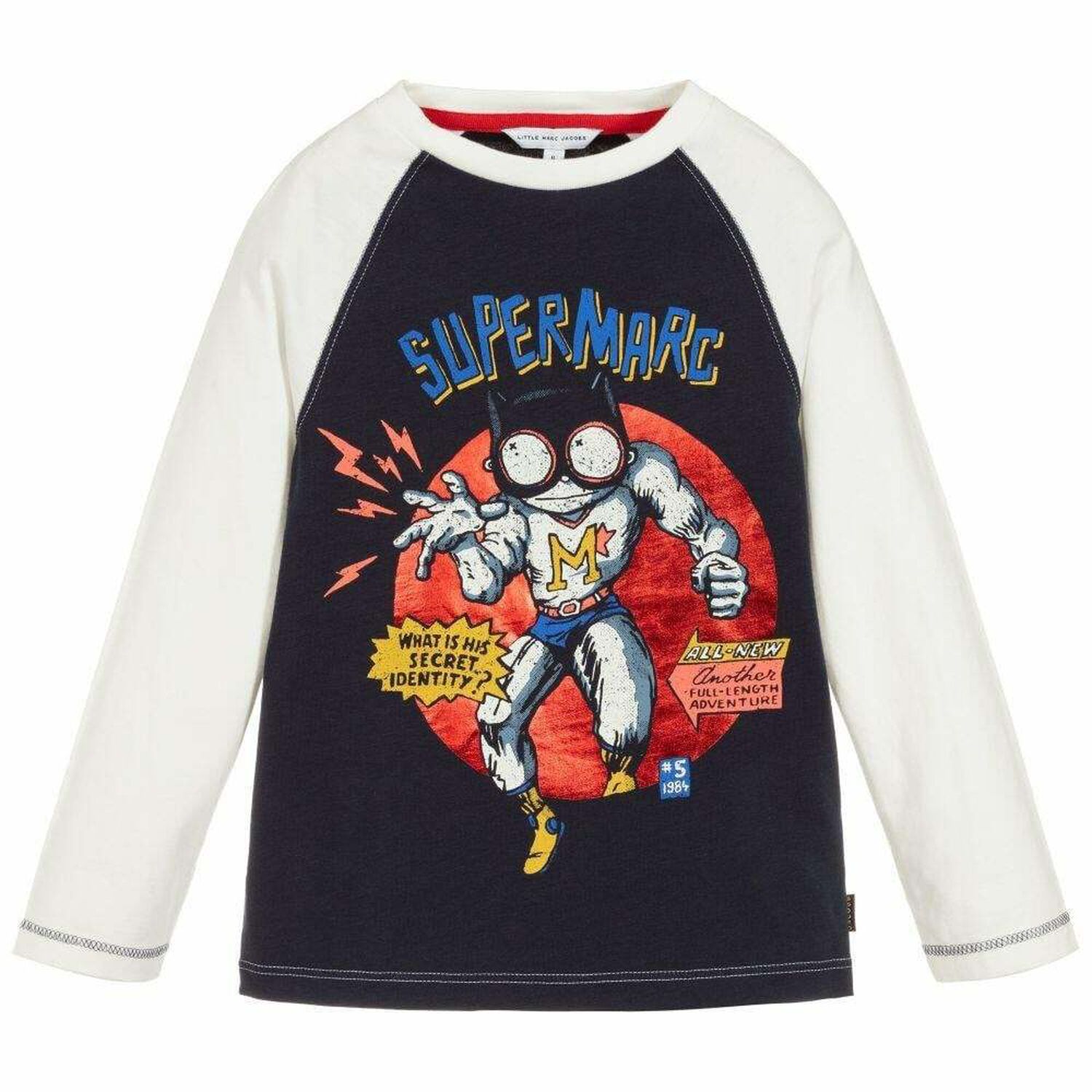 تيشيرت بالشعار باللون الكحلى والابيض للاولاد, 1, hi-res