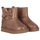 Girls Metallic Gold Faux Leather Bow Boots, 1, hi-res