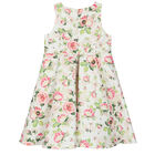 Girls Ivory & Pink Satin Rose Dress, 1, hi-res