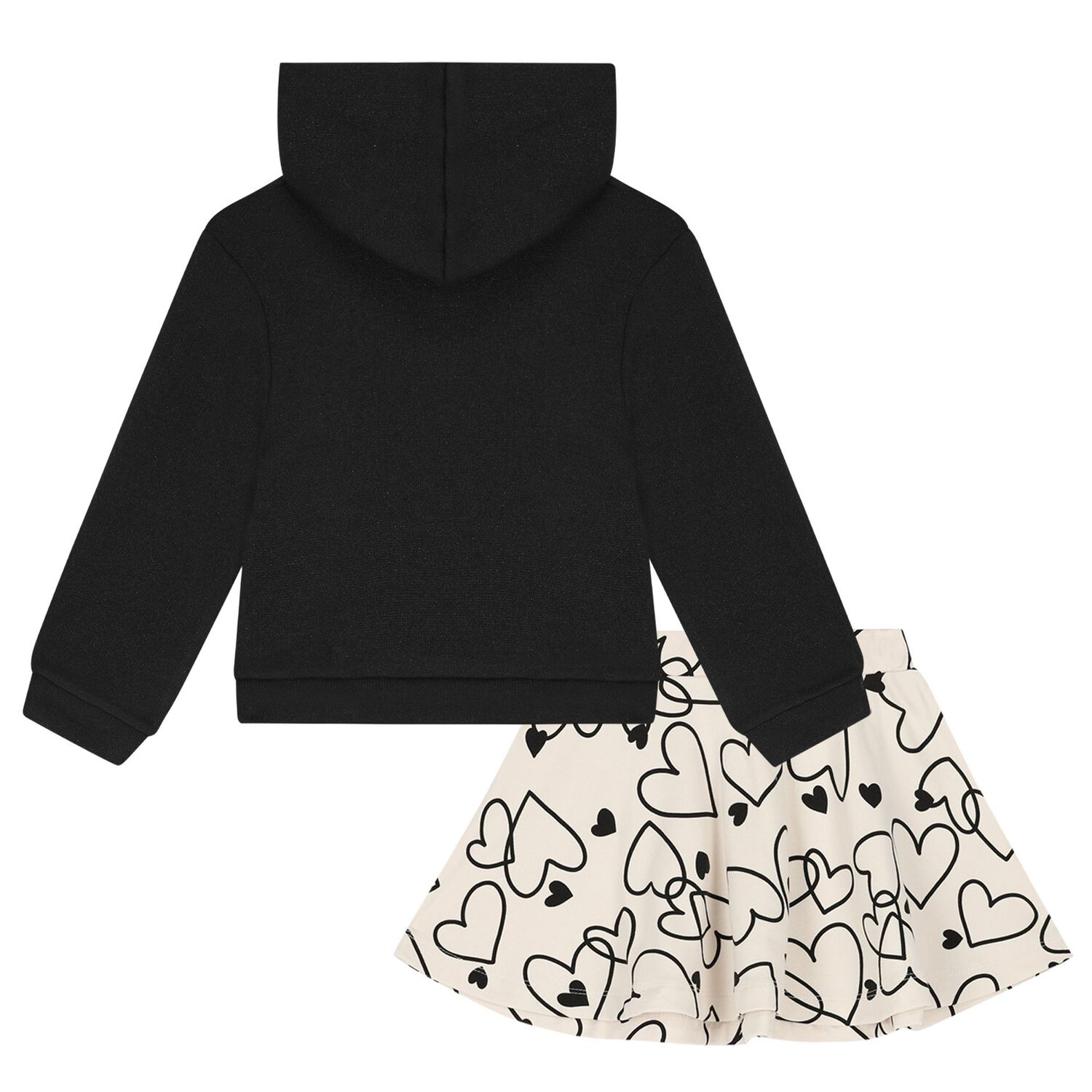 Girls Black & Beige Hooded Skirt set, 1, hi-res