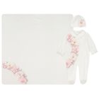 Baby Girls Ivory & Pink Floral Babygrow Gift Set , 1, hi-res