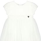 Younger Girls Ivory Pleated Tulle Dress, 1, hi-res