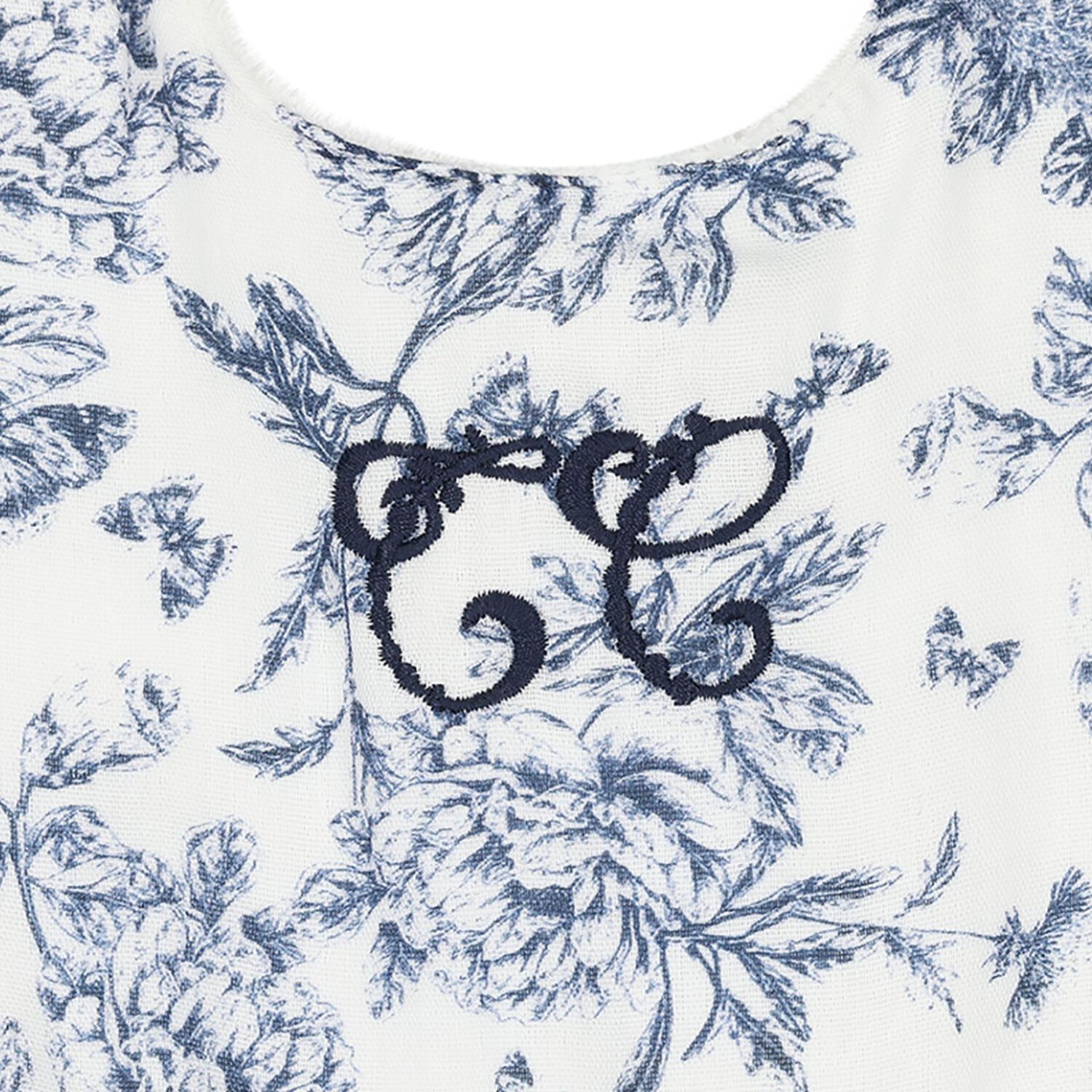 White & Navy Blue Toile De Jouy Baby Bib, 1, hi-res image number null