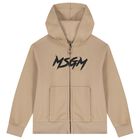 Beige Logo Hooded Zip Up Top, 2, hi-res