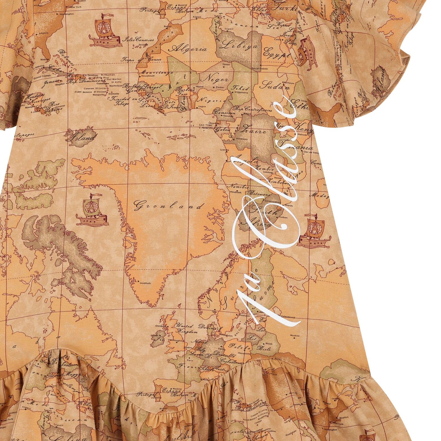 Girls Beige Geo Map Dress, 1, hi-res image number null