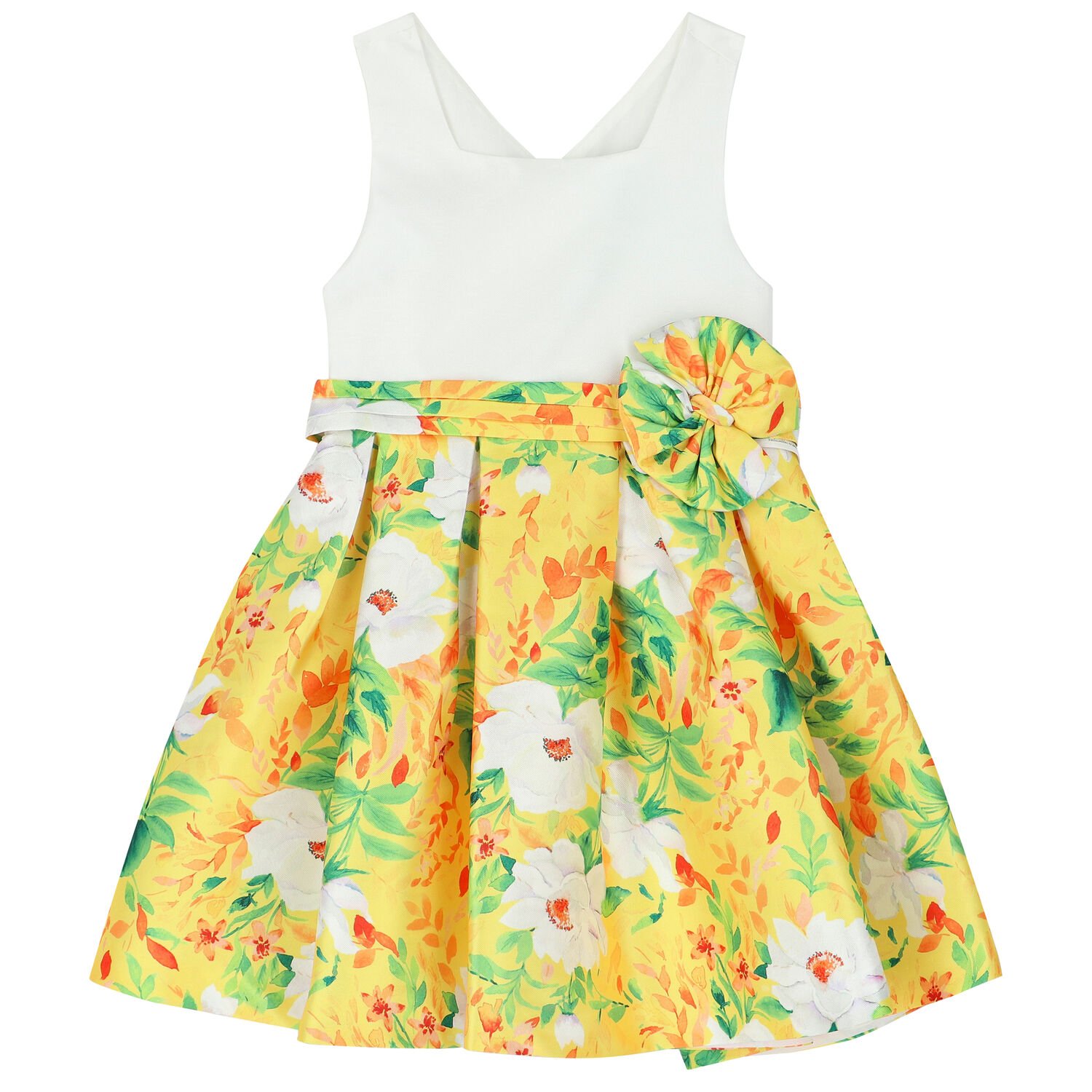 Girls White & Yellow Floral Dress, 2, hi-res
