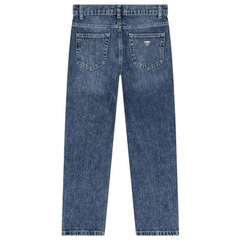 Girls Blue Embellished Logo Denim Jeans