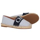 Girls White & Blue Striped Logo Espadrilles, 1, hi-res