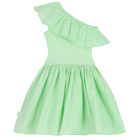 Girls Green Ruffle Dress, 3, hi-res